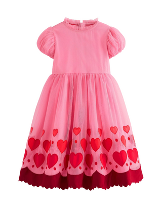 Mini Boden Girl's Applique Hem Tulle Dress in Pink Hearts