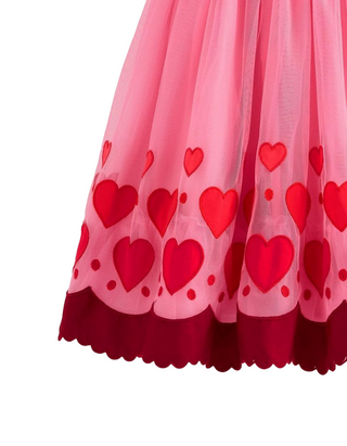 Mini Boden Girl's Applique Hem Tulle Dress in Pink Hearts