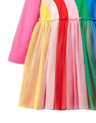 Mini Boden Girl's Long Sleeve Rainbow Tulle Dress in Multi