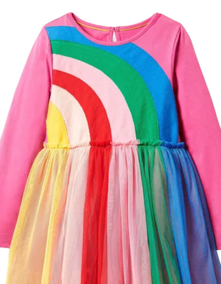 Mini Boden Girl's Long Sleeve Rainbow Tulle Dress in Multi