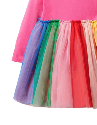 Mini Boden Girl's Long Sleeve Rainbow Tulle Dress in Multi