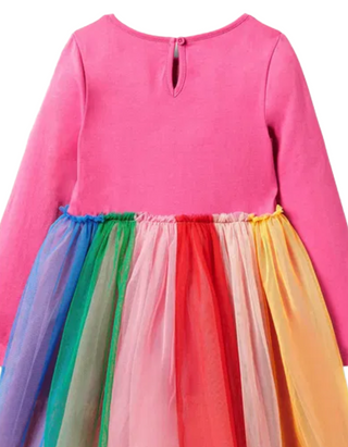 Mini Boden Girl's Long Sleeve Rainbow Tulle Dress in Multi