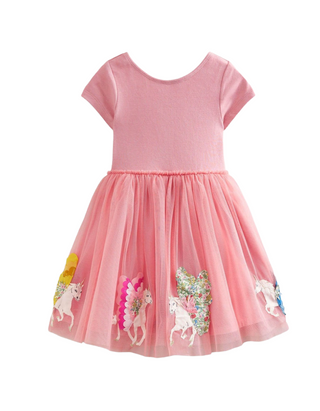 Mini Boden Girl's Katie Unicorn Applique Tulle Dress in Pink