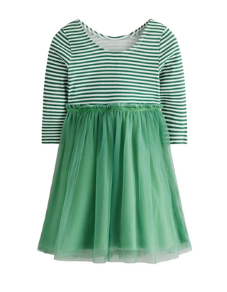 Mini Boden Girl's Rib Jersey Tulle Dress in Green