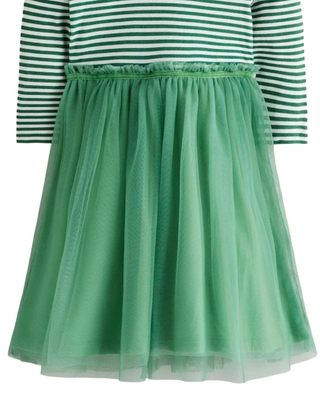 Mini Boden Girl's Rib Jersey Tulle Dress in Green