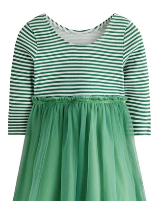 Mini Boden Girl's Rib Jersey Tulle Dress in Green (Imperfect)