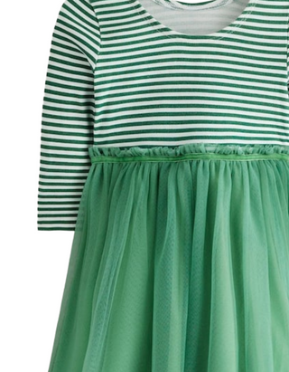 Mini Boden Girl's Rib Jersey Tulle Dress in Green