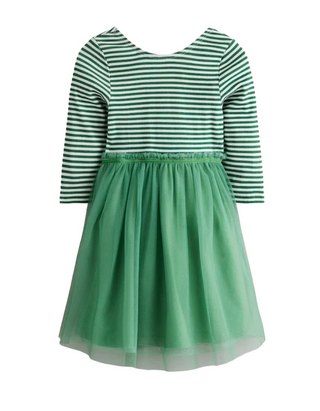 Mini Boden Girl's Rib Jersey Tulle Dress in Green (Imperfect)