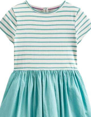 Mini Boden Girl's Woven Mix Applique Dress in Georgian Blue/ Vanilla Sealife Girls Boden