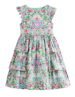 Mini Boden Girl's Heritage Party Dress in Green Multi
