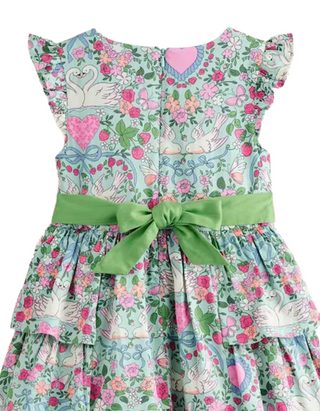 Mini Boden Girl's Heritage Party Dress in Green Multi