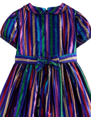 Mini Boden Girl's Metallic Smocked Party Dress in Blue Multi (Imperfect)