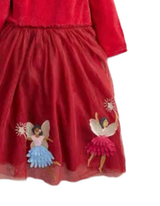 Mini Boden Girl's Velvet Fairy Applique Tulle Party Dress in Red (Imperfect)