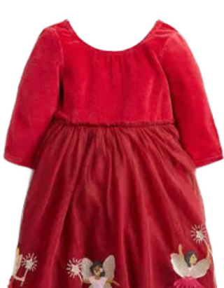 Mini Boden Girl's Velvet Fairy Applique Tulle Party Dress in Red (Imperfect)