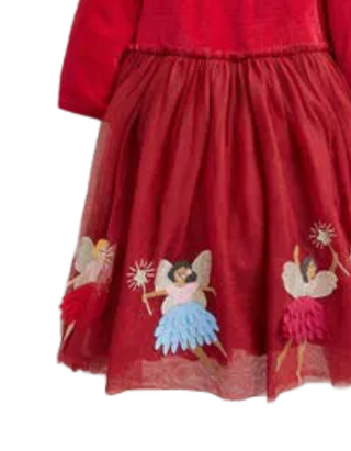 Mini Boden Girl's Velvet Fairy Applique Tulle Party Dress in Red (Imperfect)