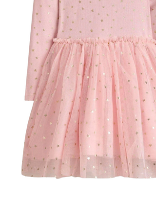 Mini Boden Girl's Rose Twirly Tulle Dress in Pink Gold Star