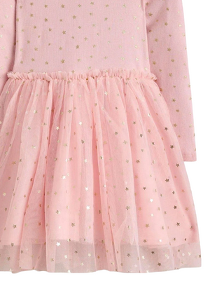 Mini Boden Girl's Rose Twirly Tulle Dress in Pink Gold Star