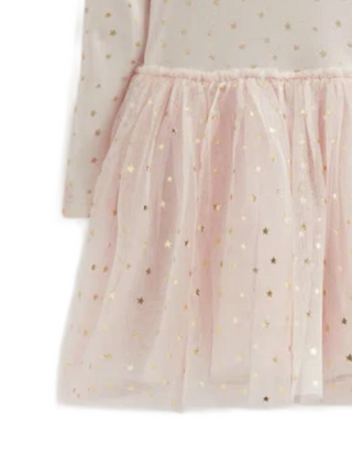 Mini Boden Girl's Rose Twirly Tulle Dress in Sandpiper Gold Star