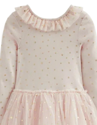 Mini Boden Girl's Rose Twirly Tulle Dress in Sandpiper Gold Star