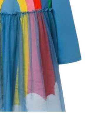 Mini Boden Girl's Long Sleeve Rainbow Tulle Dress in Blue