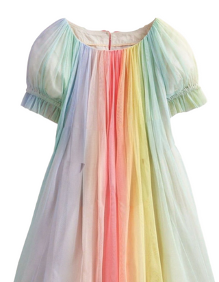 Mini Boden Girl's Short Sleeve Rainbow Tulle Dress in Multi