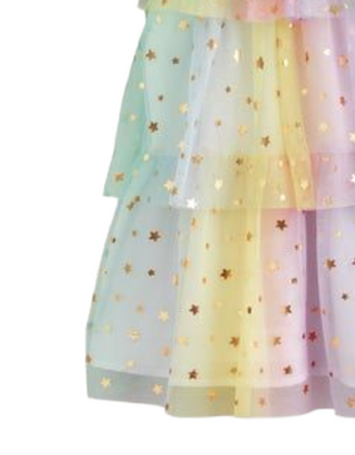 Mini Boden Girl's Tiered Tulle Dress in Multi Ombre Gold Foil Star