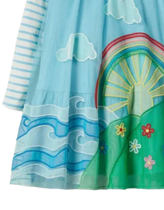 Mini Boden Girl's Jersey Tulle Scene Dress in Blue