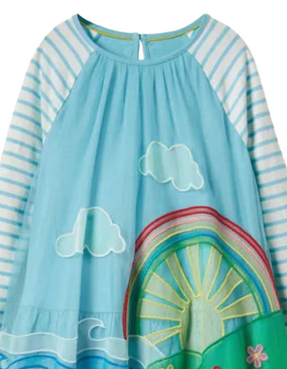 Mini Boden Girl's Jersey Tulle Scene Dress in Blue