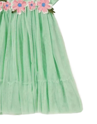 Mini Boden Girl's Flower Applique Dress in Green