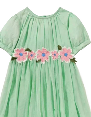 Mini Boden Girl's Flower Applique Dress in Green