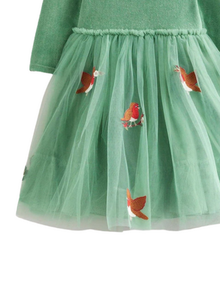 Mini Boden Girl's Robbin Applique Tulle Dress in Green