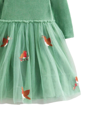 Mini Boden Girl's Robbin Applique Tulle Dress in Green