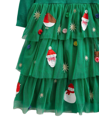 Mini Boden Girl's Tiered Tulle Christmas Party Dress in Green