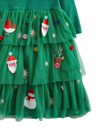 Mini Boden Girl's Tiered Tulle Christmas Party Dress in Green