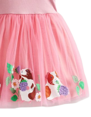 Mini Boden Girl's Guinea Pig Applique Tulle Dress in Pink