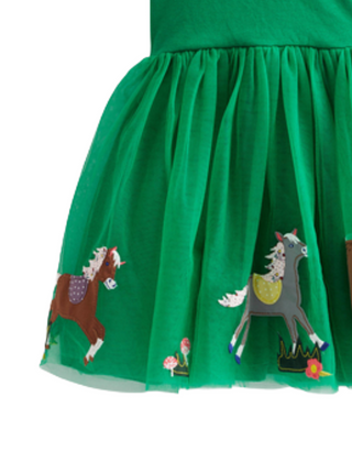 Mini Boden Girl's Unicorn Applique Tulle Dress in Green