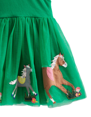 Mini Boden Girl's Unicorn Applique Tulle Dress in Green