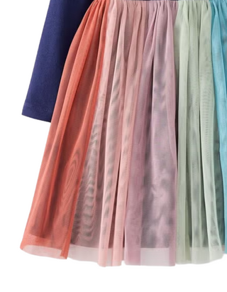 Girl's Long Sleeve Tulle Rainbow Dress in Navy