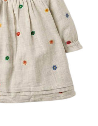 Mini Boden Girl's Frill Neck Dress in Oatmeal Woodland Friends