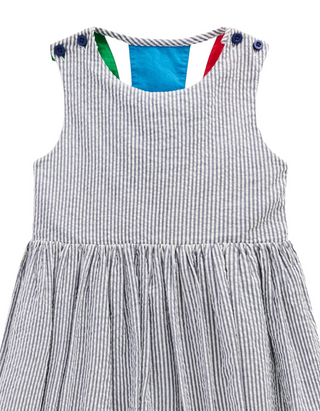 Mini Boden Girl's Zadie Applique Back Dress in Navy/ Ivory Stripe Sunray
