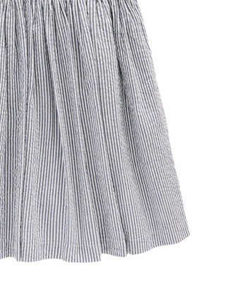 Mini Boden Girl's Zadie Applique Back Dress in Navy/ Ivory Stripe Sunray