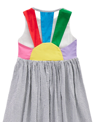 Mini Boden Girl's Zadie Applique Back Dress in Navy/ Ivory Stripe Sunray