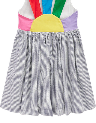 Mini Boden Girl's Zadie Applique Back Dress in Navy/ Ivory Stripe Sunray