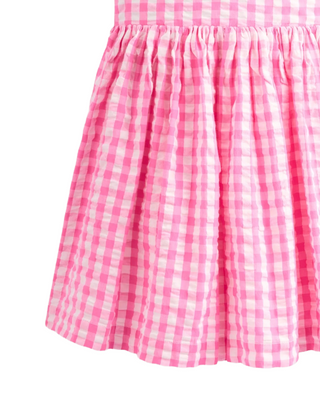 Mini Boden Girl's Zadie Applique Back Dress in Pink Gingham Strawberry