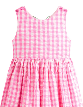 Mini Boden Girl's Zadie Applique Back Dress in Pink Gingham Strawberry