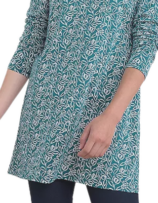 Women's 3/4 Sleeve Bowithick Long Sleeve Printed Tunic in Teal