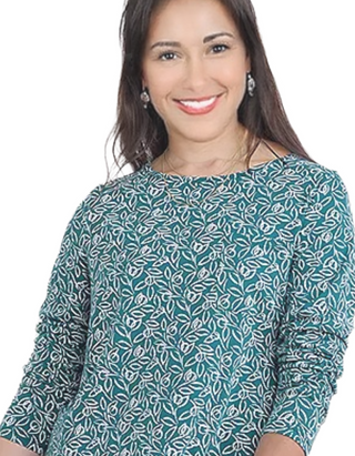 Women's 3/4 Sleeve Bowithick Long Sleeve Printed Tunic in Teal