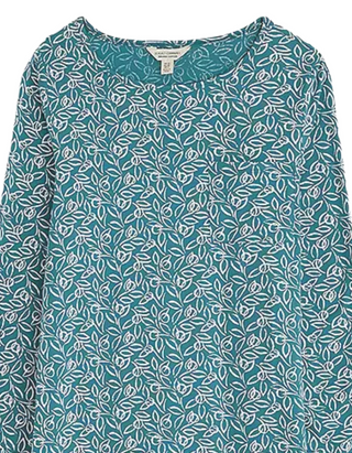 Women's 3/4 Sleeve Bowithick Long Sleeve Printed Tunic in Teal