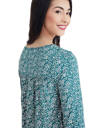 Women's 3/4 Sleeve Bowithick Long Sleeve Printed Tunic in Teal