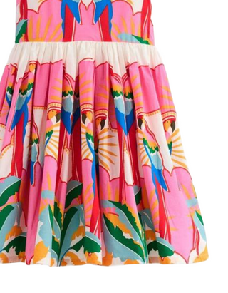 Mini Boden Girl's Harlow Cotton Back Detail Dress in Multi Parrot